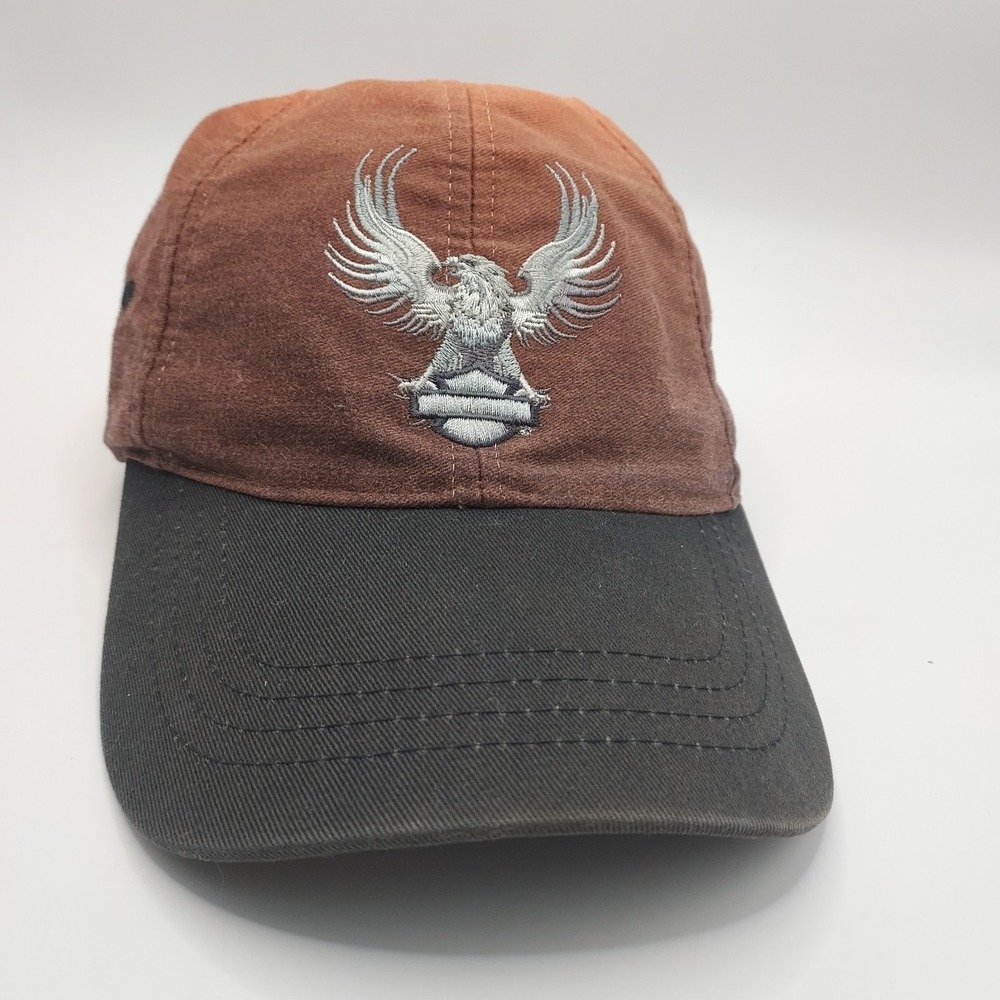 Harley Davidson hat Orange/brown Ombre- Needlepoint Logo Vintage, Hook And Loop